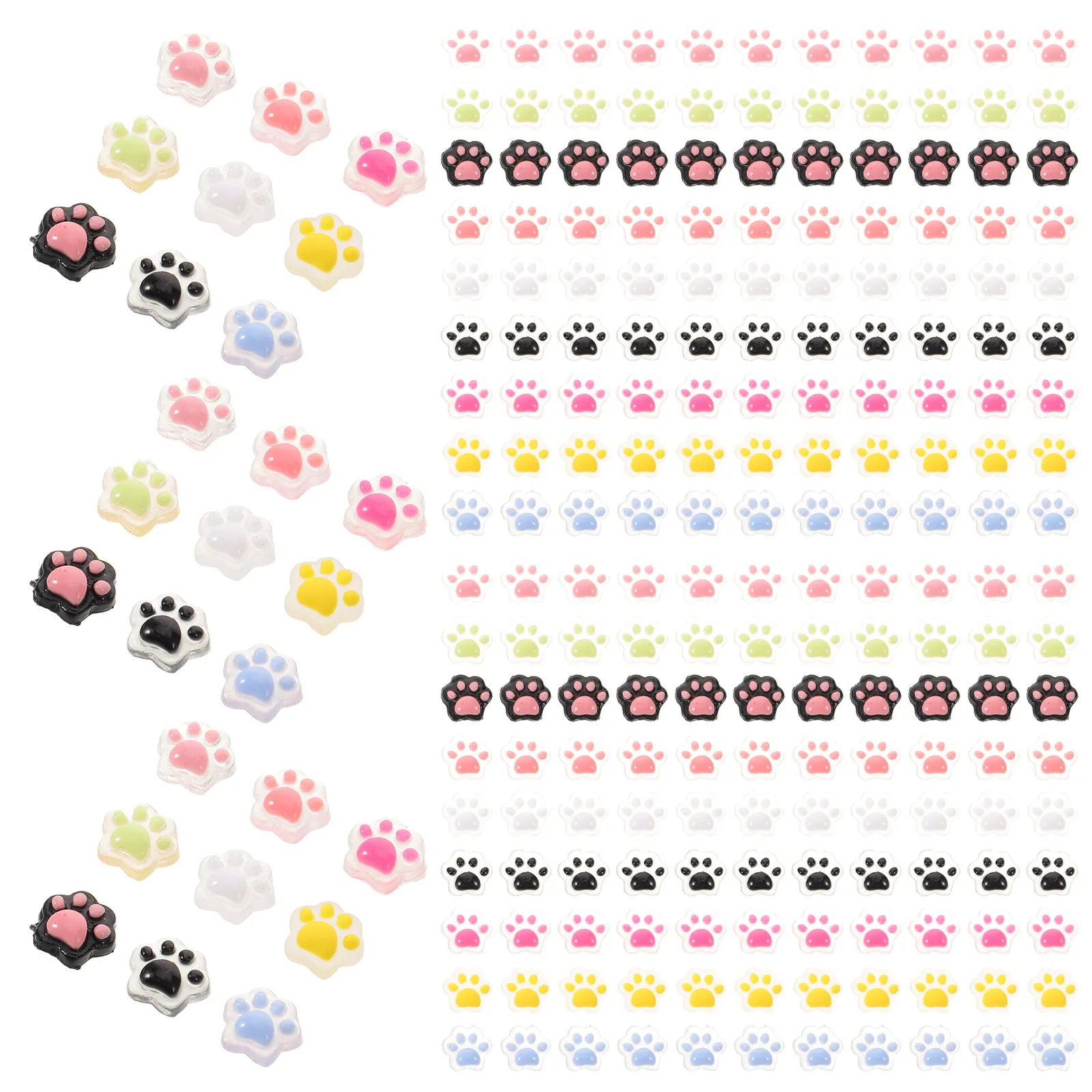 180Pcs Flatback Cat Paw Charms Cute Mini Resin Craft Beads for DIY Scrapbooking Jewelry Hair Accessories Fairy Garden Decoration