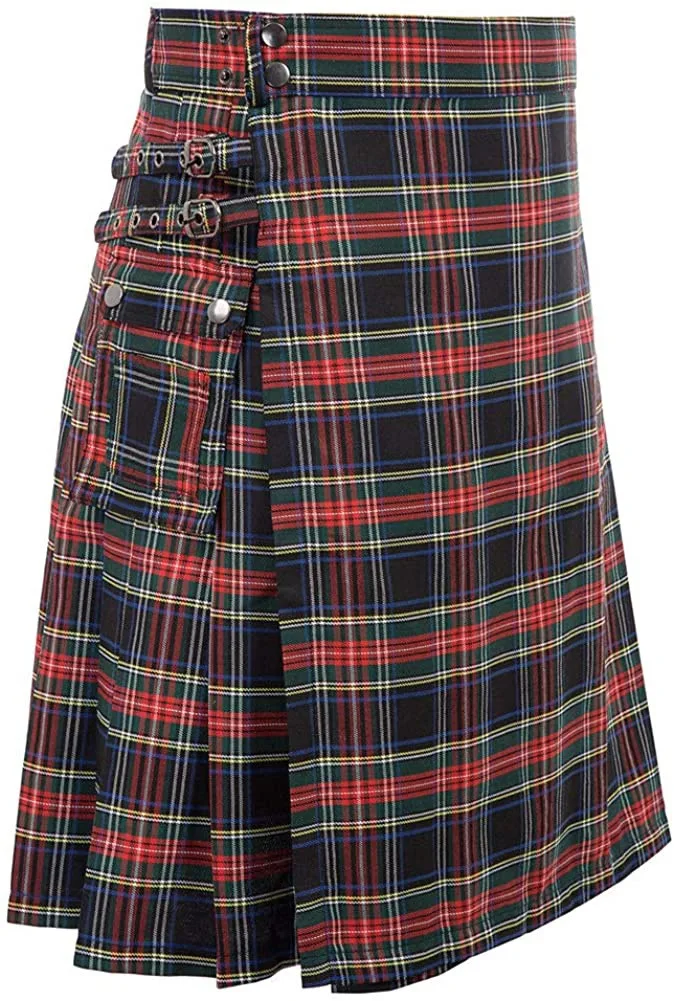 Mens Scottish Festive Skirt Mens Check Contrast Pleated Skirt Women's Red Green Checkered Short Skirt Punk Style Pleated Skirt