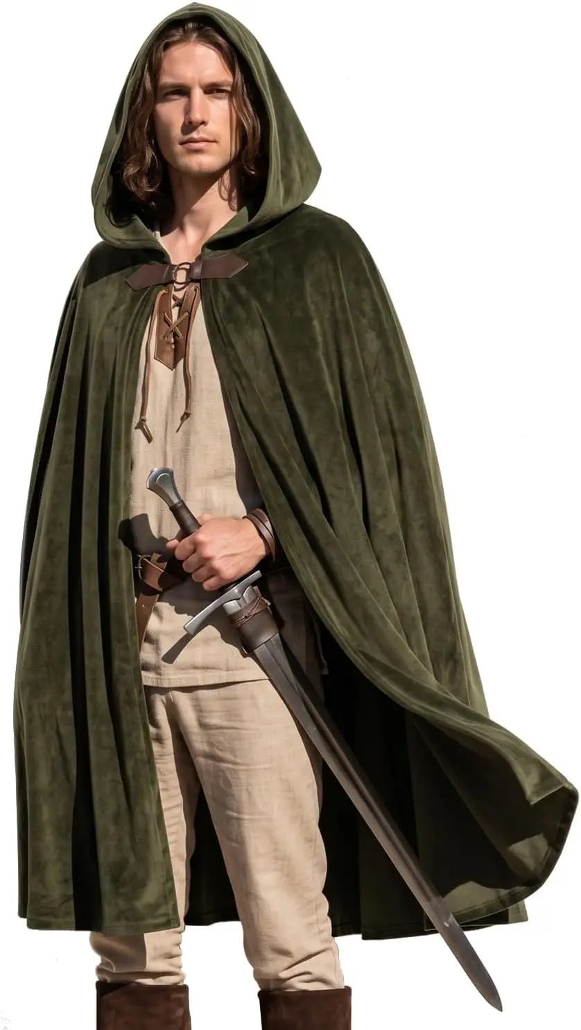 2026 Medieval Velvet Hooded Cloak Renaissance Cape With Hood