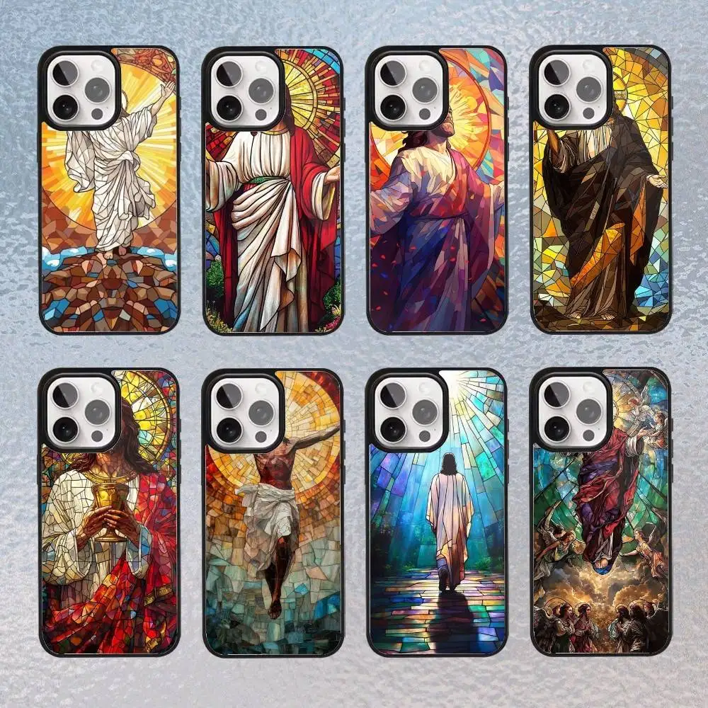 

Classic Church Glass Jesus Christ Phone Case For iPhone17,16,15,14,13,12,11 Plus,Pro Max Magnetic Magsafe Wireless Charging