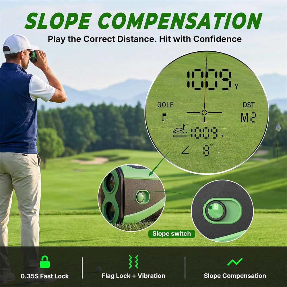 GTGUARD GTL04B 1200M/Yard Golf Laser Rangefinder with Slope Compensation Flagpole Lock Vibration USB-C Rechargeable for Golfing