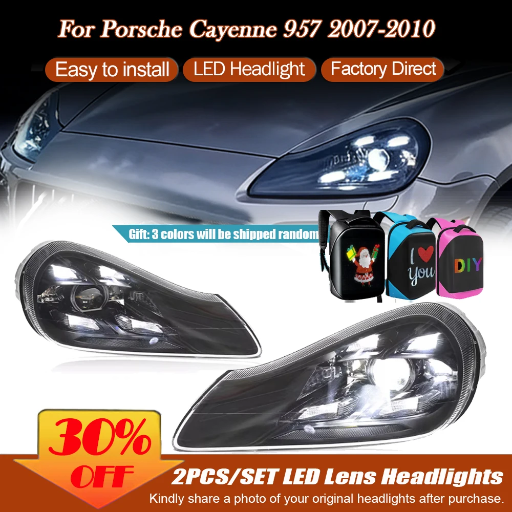 For Porsche Cayenne 957 2007-2010 2pcs PDLS Style Full LED Headlamp Assembly Projector Lens Car Front Light Upgrade Accessories