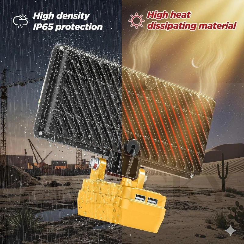 For DeWalt 18V Battery，Cordless Work Light Portable Flashlight LED Lamp Outdoor Emergencies Lighting 2 USB Fish Camping Lights