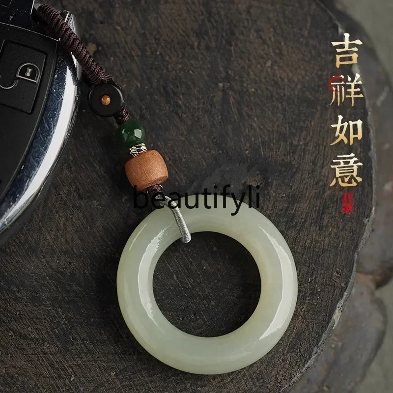 

lt6351 High-end Hetian jade safety ring car keychain pendant practical men and women pendant new pendant