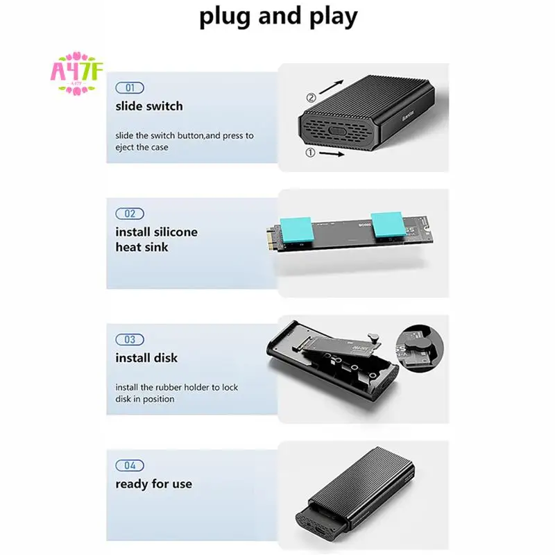 

A47F-USB 4.0 40Gbps M.2 Nvme SSD Enclosure For Thunderbolt 4/3 USB 3.2/3.1/3.0 ASM2464 External Hard Drive Case For PC