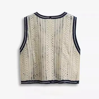 Blommig virkad väst för kvinnor, transparent, öppen broderi, ärmlös jacka, stickad väst för kvinnor, bohemisk semesteroutfit 10 best sales Floral vest - №3
