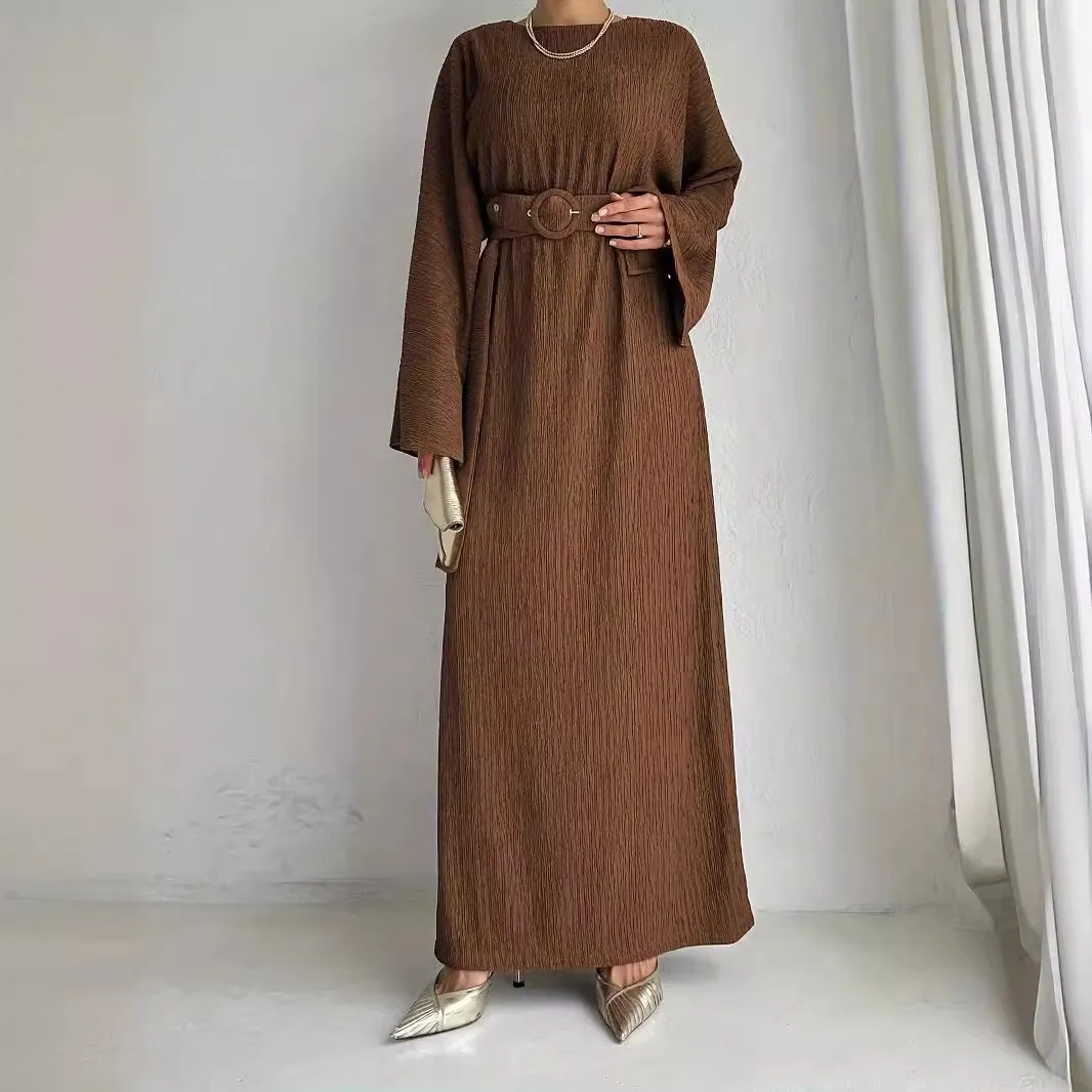 Nouveauté robes de mode musulmane couleur unie ceinture mode Robe longue femmes musulmanes taille haute Robe Abaya femmes Robe musulmane