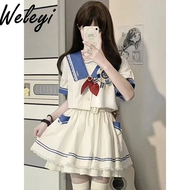 

Jirai Kei Sailor Uniform Y2k Suit Ropa De Mujer Summer Lolita Princess Skirts Sweet Japanese Matching Jupes Two Piece Sets