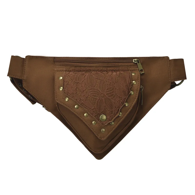 المرأة القرون الوسطى فاسق الخصر حقيبة Steampunk من جلد البولي يوريثان دراجة نارية نمط الورك حقيبة بحزام الرجعية الرياضة في الهواء الطلق قابل للتعديل حزمة مراوح