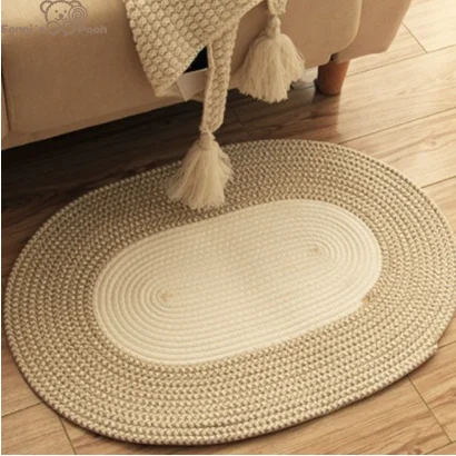 Eonni's Pooh Double sided Cotton and Jute Sewing Handmade Carpet Oval Floor Mats Floor Mats 65 * 45cm Floor Mats/Kitchen Mats Fa