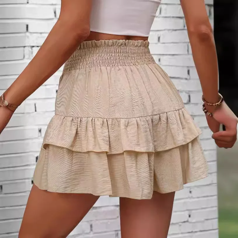 High Waist Shorts, Boho Casual Tiered Layer Shorts for Fall, Ladies Bottoms for Daily Wear, Downtown Girl Clothes,