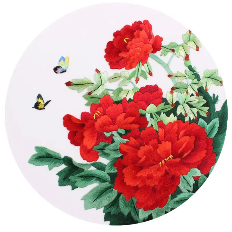 Straight Stitch Embroidery Kit for Absolute Beginners, DIY Flower Birds Wall Art with Pre-Printed Fabric, Hoop, Threads