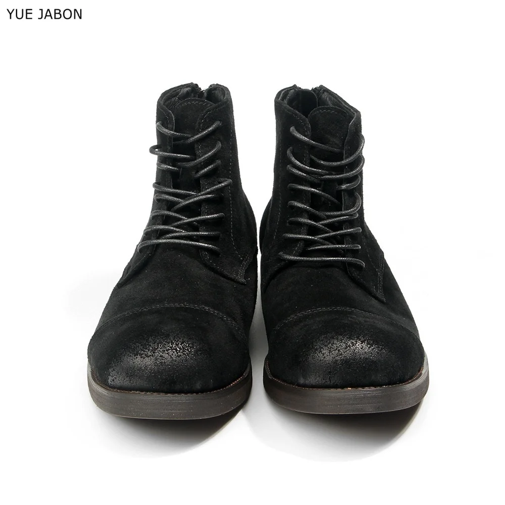 Black Cow Leather Men Short Boots Genuine Leather Casual Shoes Lace-up Outdoor Tooling Desert Boots Platform Motorcycle Boots
