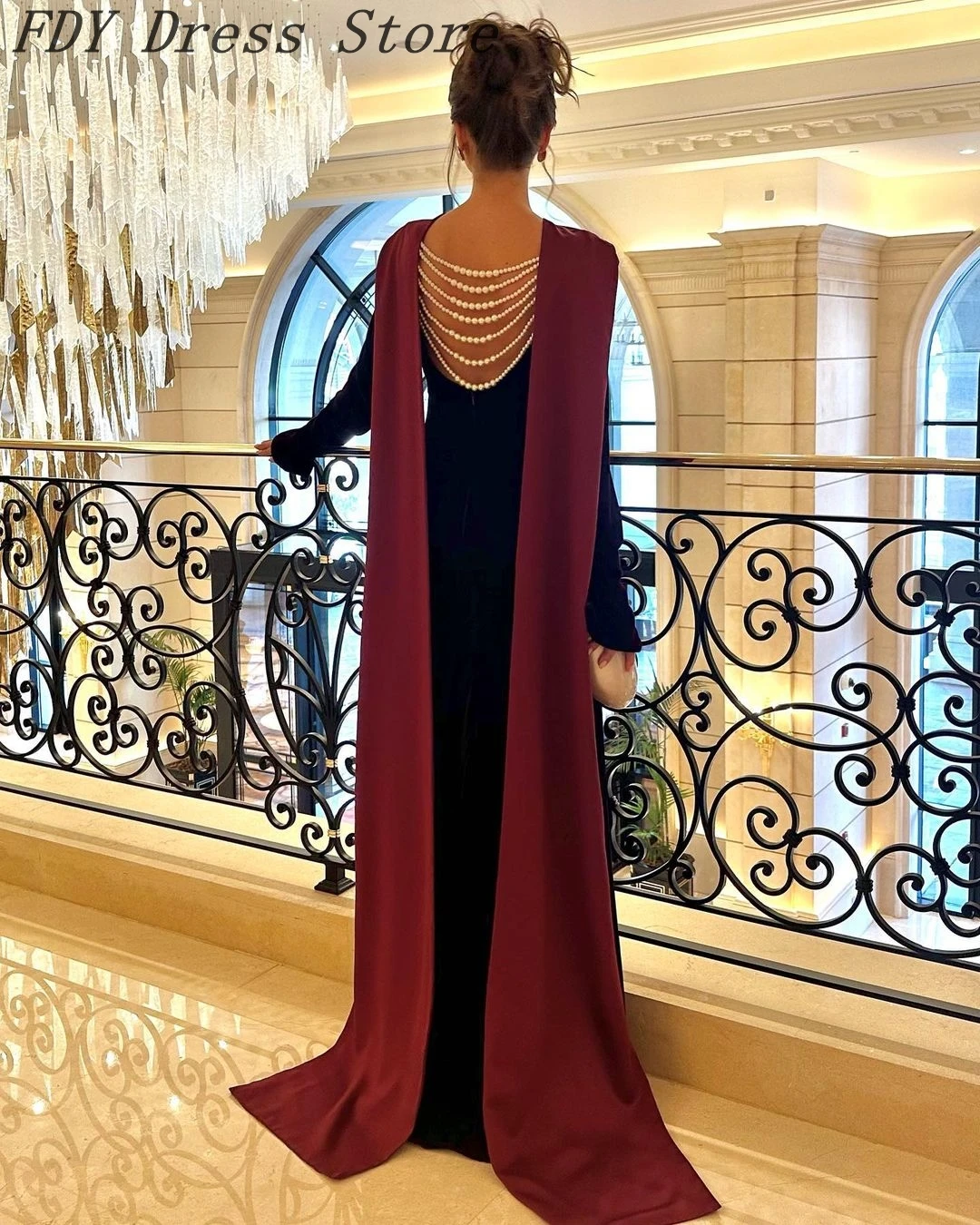 Customized Mermaid Velvet Evening Dresses Pleated Pearls Prom Dresses Side Split Floor Length Formal Party Dresses Back Zipper