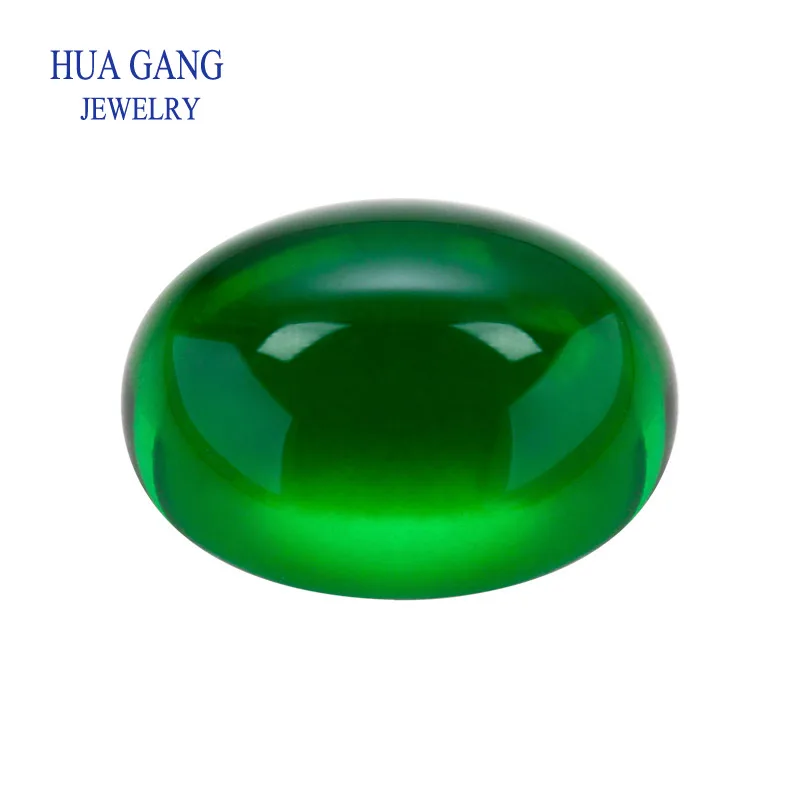 Flat Bottom Green color Glass Beads Stone Oval Shape Cabochon Cut Loose glass GemStone For Jewelry