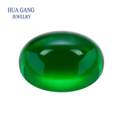 Flat Bottom Green color Glass Beads Stone Oval Shape Cabochon Cut Loose glass GemStone For Jewelry