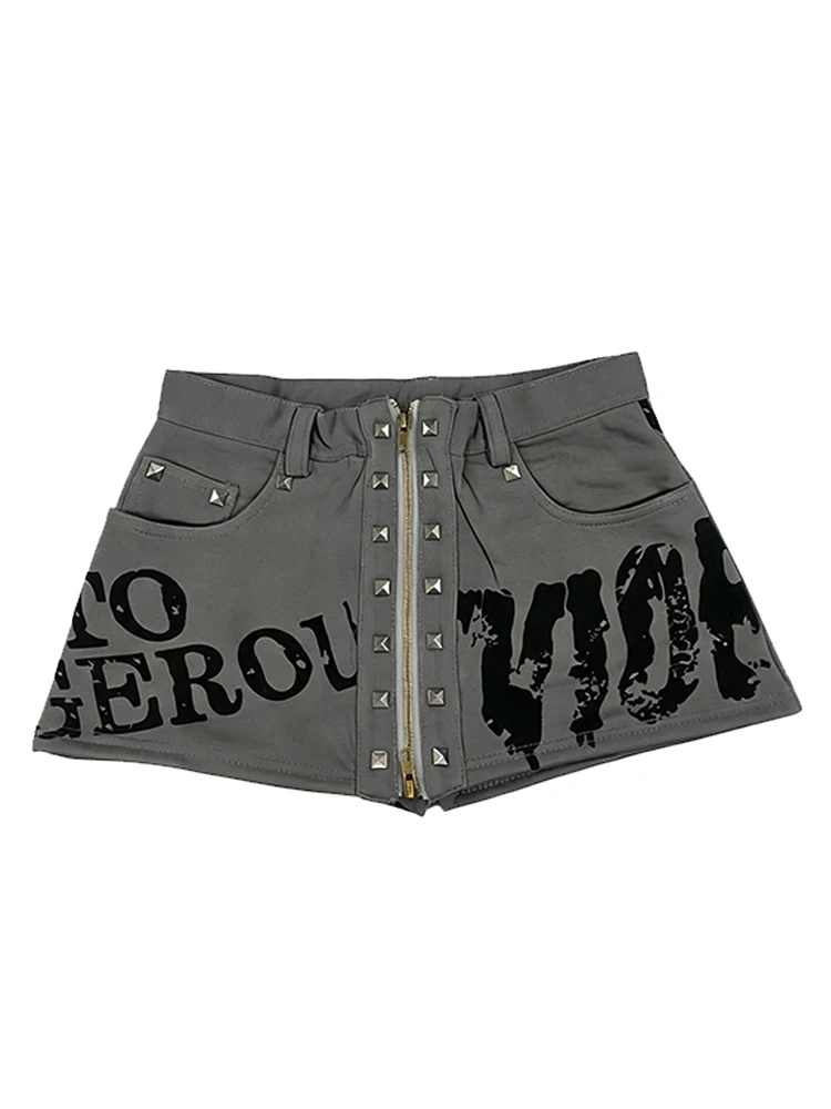 Y2K Low-Rise Studded Mini Shorts for Women Graphic Letter Print Casual Streetwear Summer Fashion Hot Pants