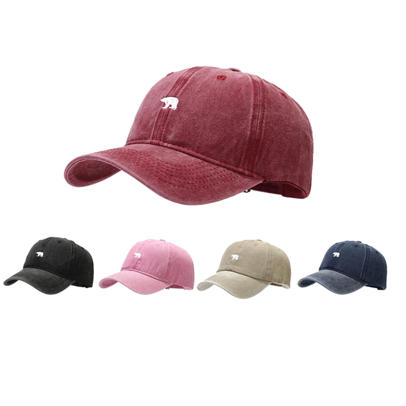 Bear Embroidery Baseball Cap Women Men Washed Cotton Baseball Hat Outdoor Sport Visors Snapback Cap Breathable Sun Hats