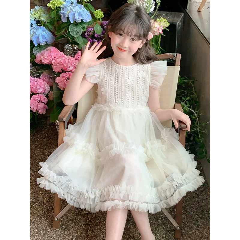 

2025Girls' Summer New Stylish Cake Mesh Puffy Princess Dress