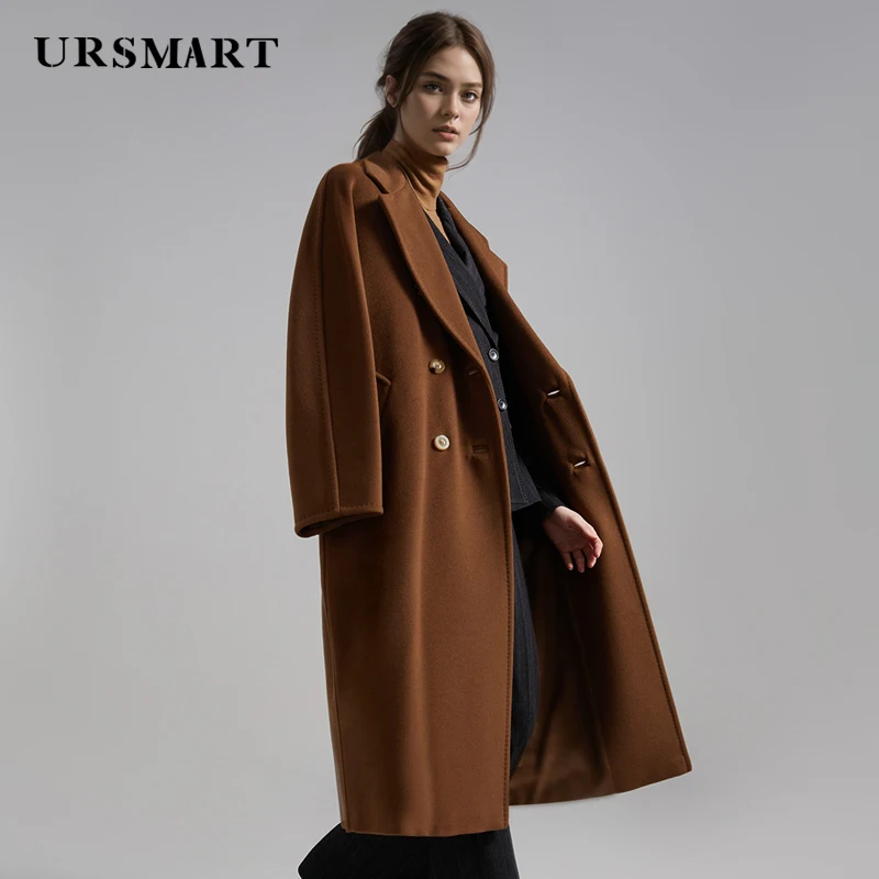 Modern simple and loose double breasted knee length women's wool coat custom cashmere blend winter warm and casual women's coat