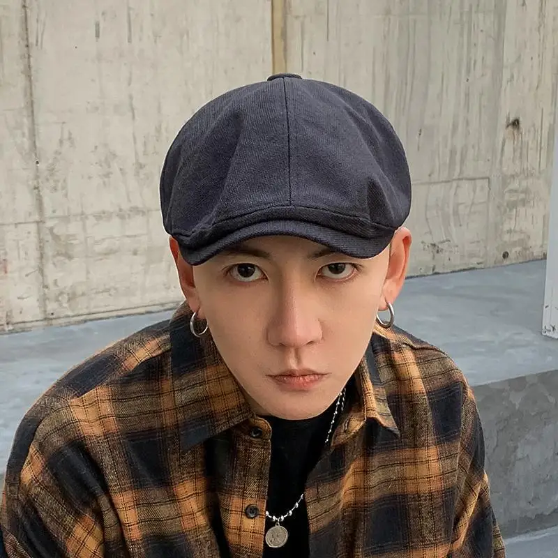 NEWSBOY Cap Linen Hats For Men Women Beret Hat Spring Summer Dark Gray Eight Panel Hat British Style Retro Octagonal Cap