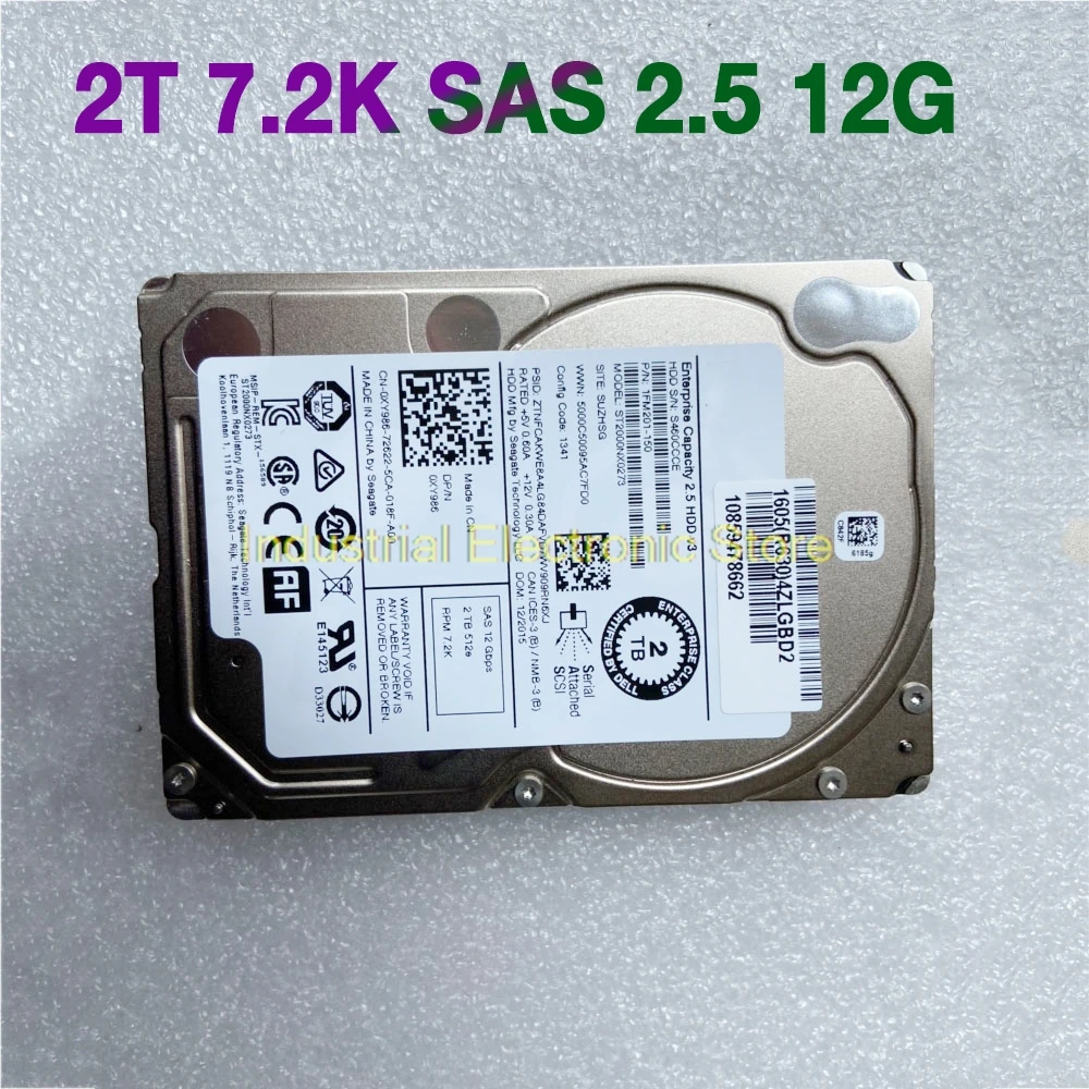 2TB For DELL Server Hard Disk ST2000NX0273 2T 7.2K SAS 2.5 12G 0XY986 XY986