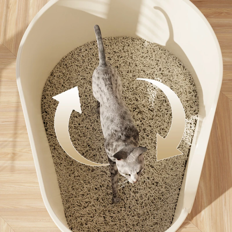 Large Cat Litter Box Fully Open Pussy Toilet Splash-Proof Feline Sand Basin Massive Waste Tray Pet Supplies