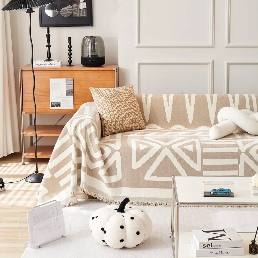 

Sofa Covers for Sectional Sofa Boho Couch Cover for Dogs Khaki Throw Couch Cover with Tassel Loveseat Covers Futon Cover L Shap