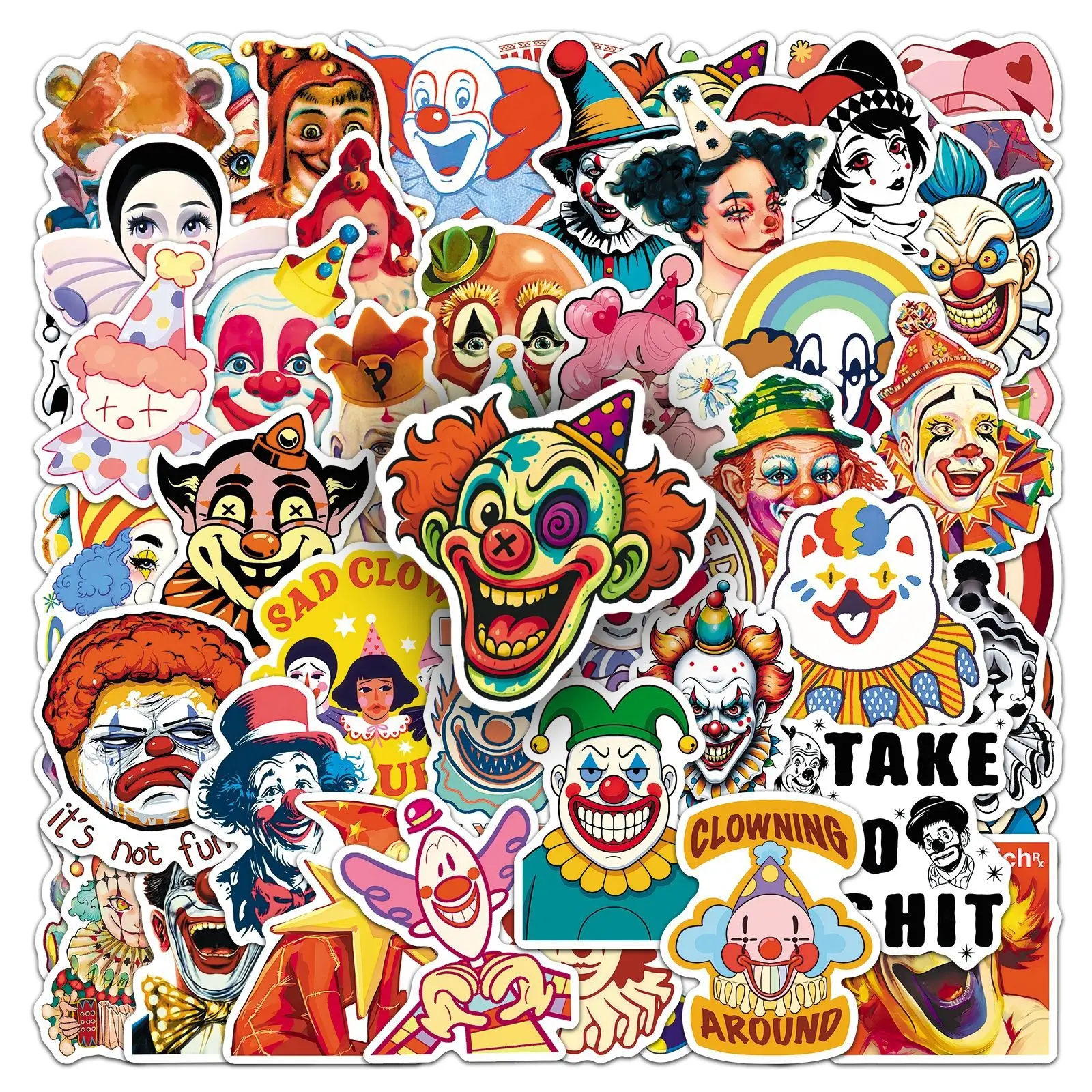 50 Pcs Clown Face Stickers Cartoon Circus Character Trendy Graffiti Waterproof Suitcase Journal Stationery Stickers