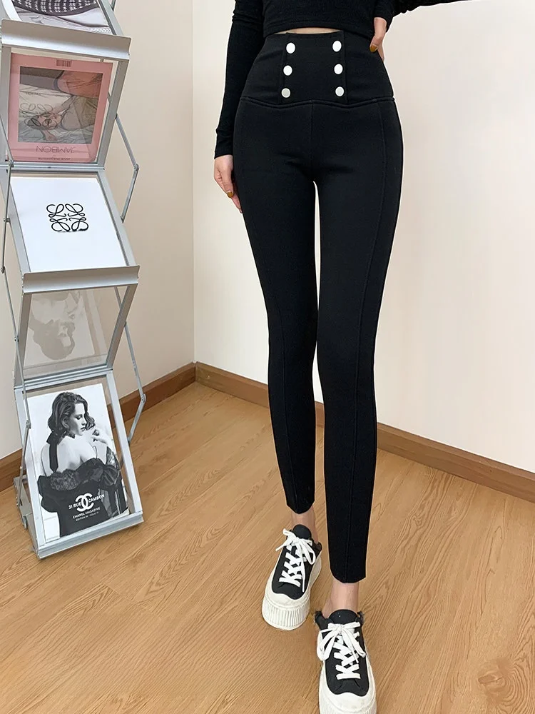 

High Waist Fce Lined Women's Bla Pants Four Way Stretch Hydrating ark Skin Leggings Faionable Winter Bot