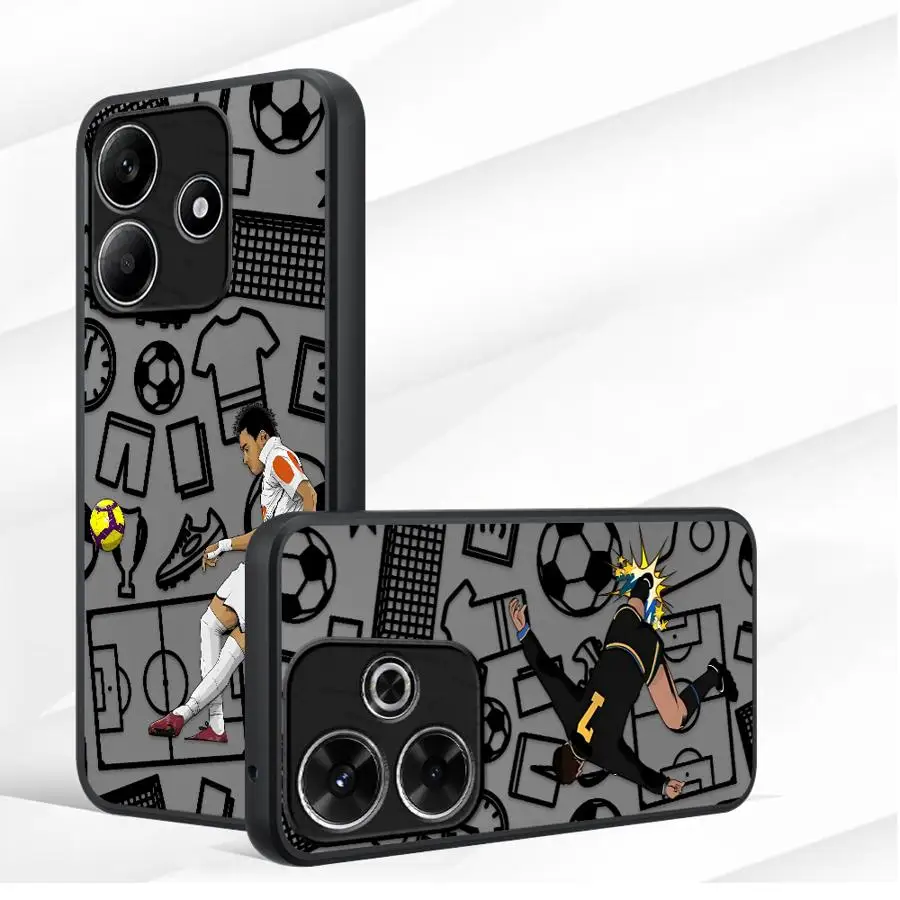 Custodia sportiva con bordo nero per cartoni animati di calcio per Xiaomi Redmi 9 14C A4 12C A1 A2 Plus 13C 10 K40 Pro