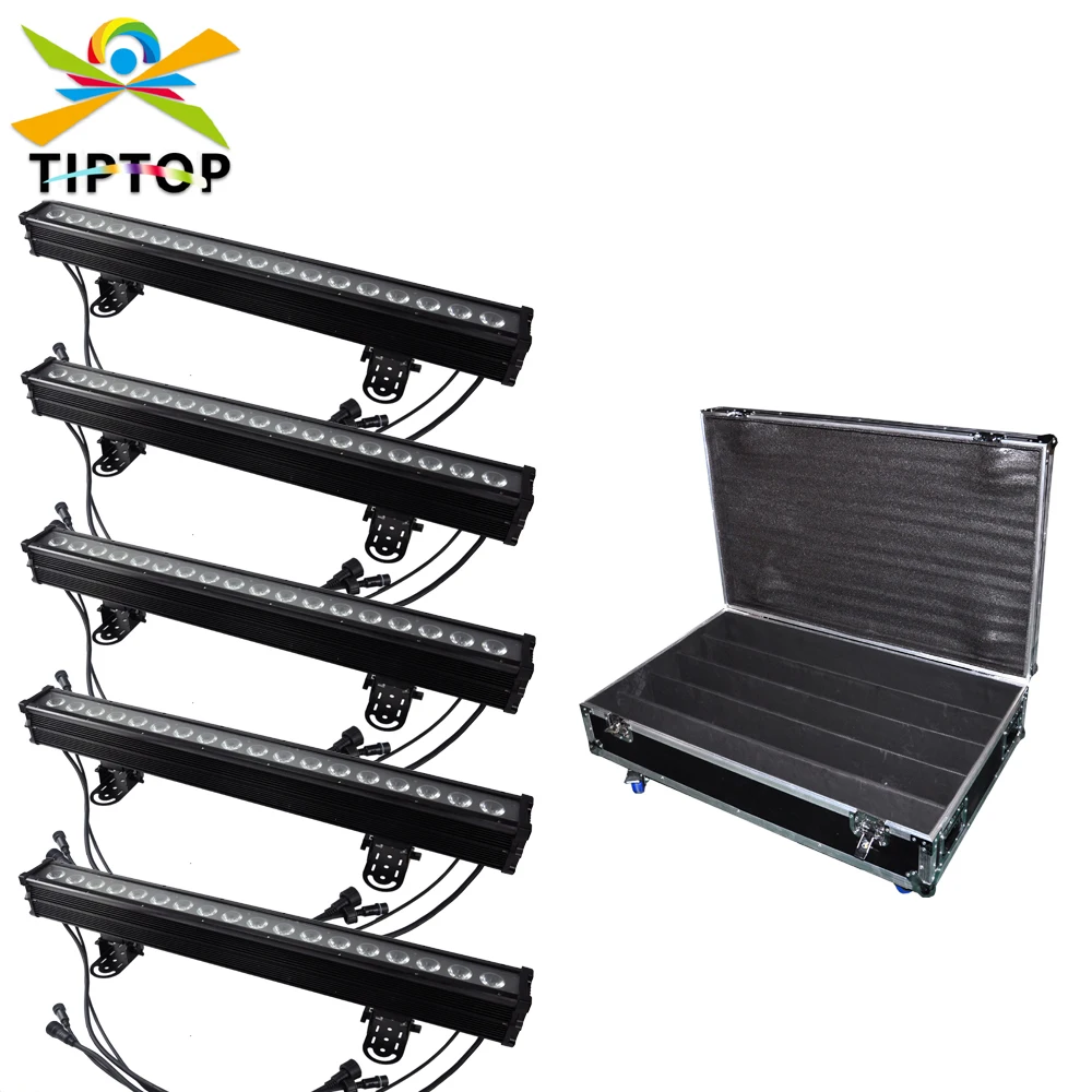 

5IN1 Flightcase Pack 18X18W RGBWAP Waterproof Led Bar Wall Washer Light 100cm Long Aluminum Case DMX Control IP65 Park Light