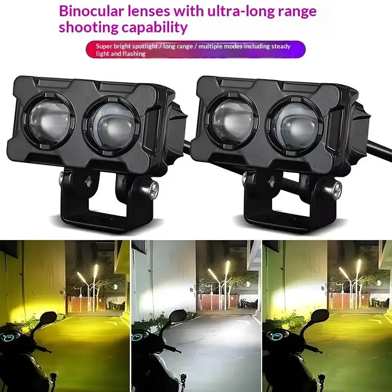1/2Pcs Dual Color Motorcycle Headlight: Fog Lamp Motorcycle LED Fog Lights Double LED Mini Driving Light