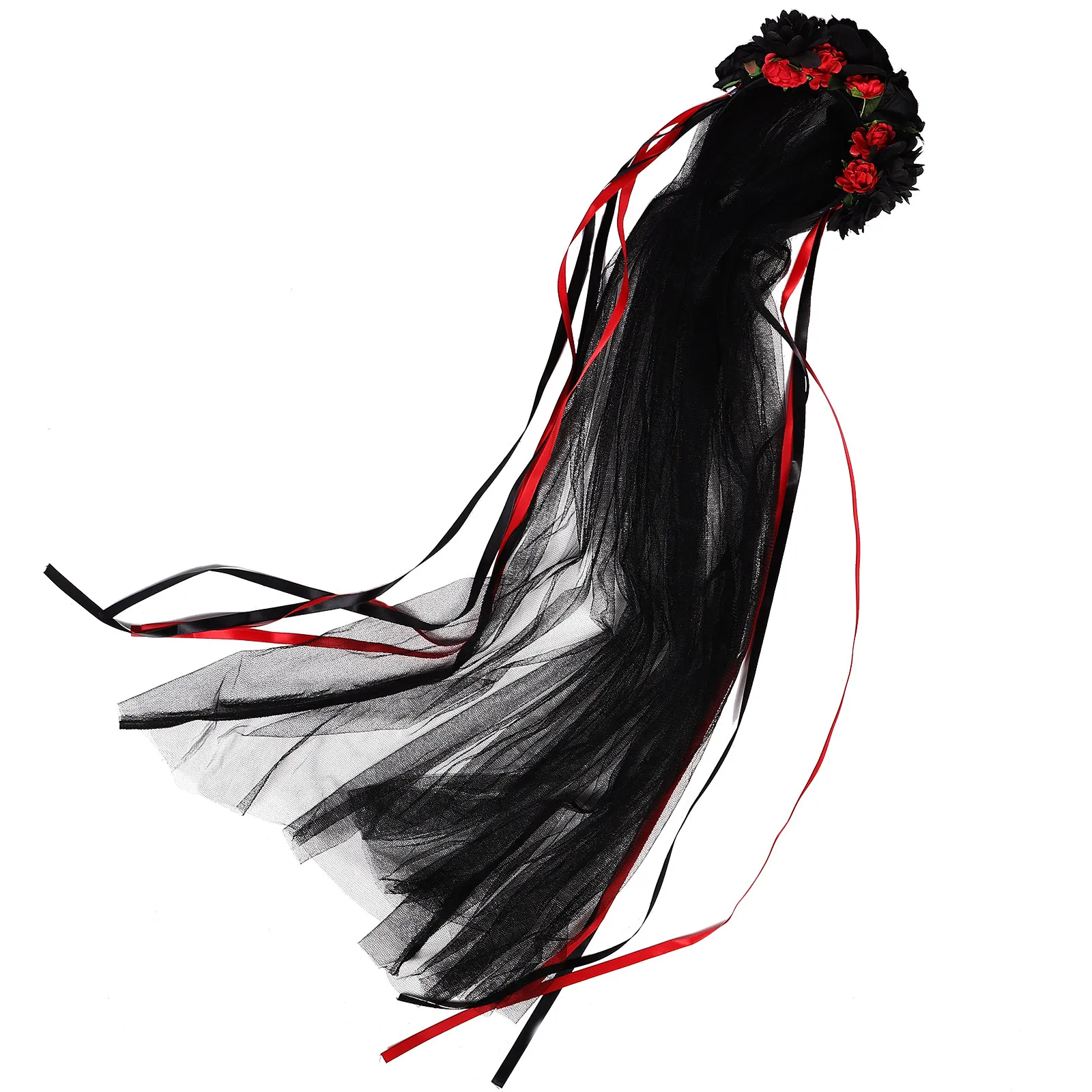 

Black Rose Headband Veil Lightweight Floral Ribbon Decorations for Halloween Festival Carnival Women Girl Hair Accessories