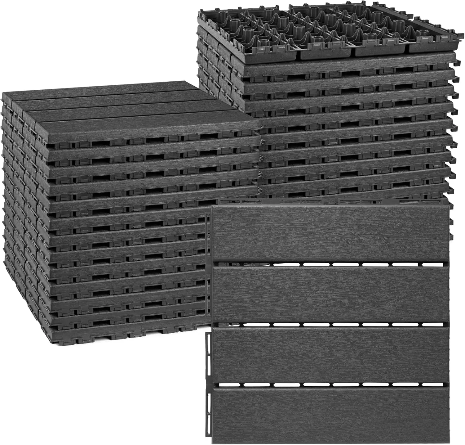 

Plastic Interlocking Deck Tiles 27 Pack 12"x12" Waterproof Indoor Outdoor Composite Patio Flooring Decking Tiles