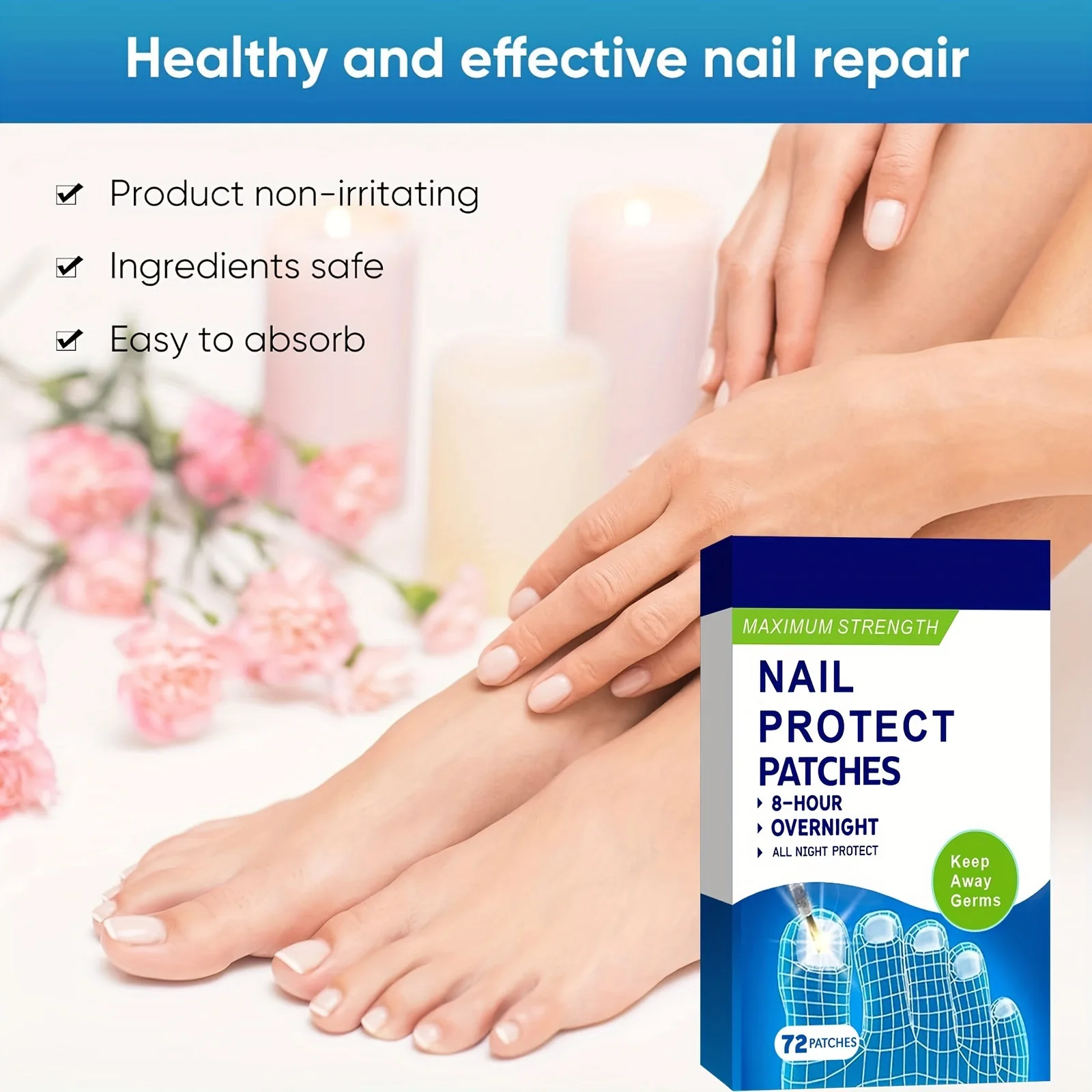 72pcs Nail Repair Treatment Patch Thickening Soft Paronychia Anti Infection Nail Repair Patch Nail Correction Stickers Foot Care