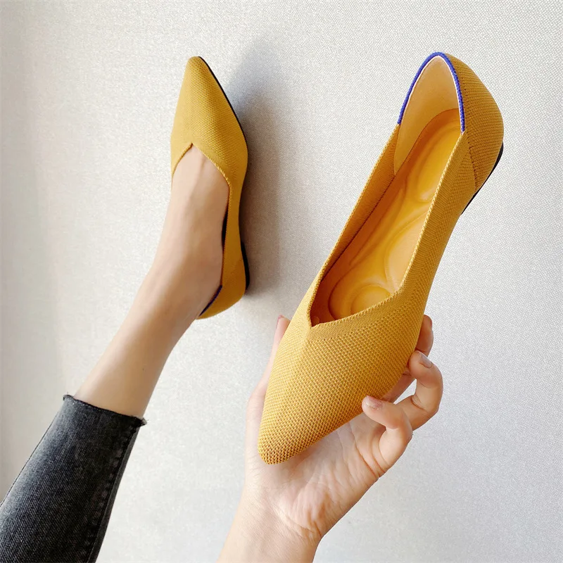 Ballet shoes women Mixed Color Soft Zapatos De Mujer Moccasin  Fashion Knitted Pointed Flat Shoes Bottom Comfortable Plus Size