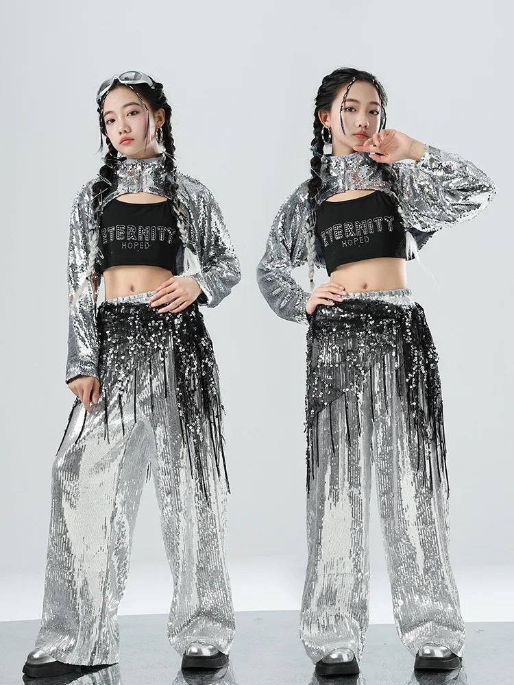 ヒップホップ-クロップドタンクトップ-ダメージジーンズ-ガールズ-キッズ-k-pop-キャミソールトップ-デニムパンツ-ストリートダンス服セット-子供-ガールズグループコスチューム