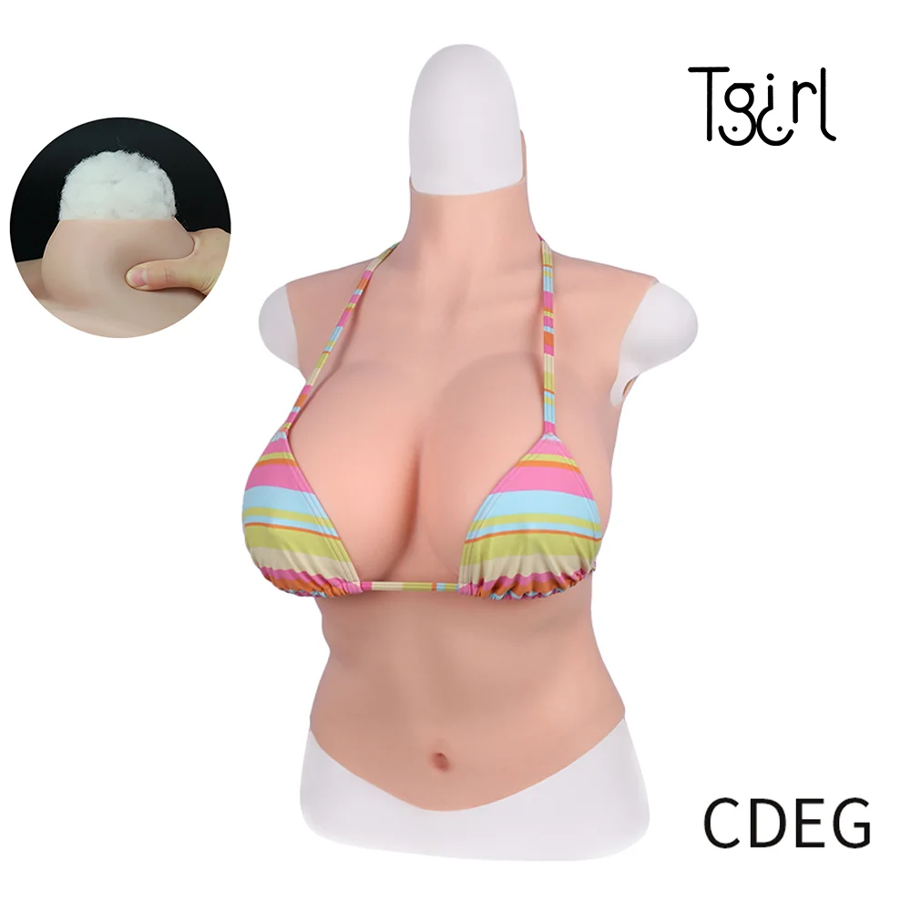 Tgirl CDEG Cup Big Fake Boobs Half Body Suit Artificial Silicone Breasts Cotton Filler False Tits Enhancer Crossdresser