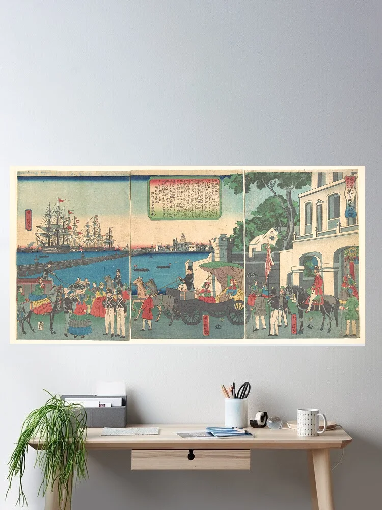 The Port of London England Utagawa Yoshitora Japanese , Art Print Canvas Poster, Living Room Decor