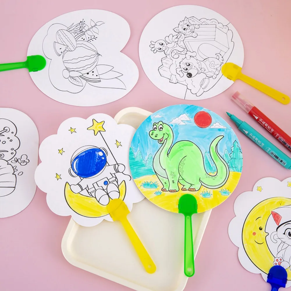 10-30 Pcs Cartoon DIY Painted Graffiti Fan Kids Birthday Party Anniversary Wedding Guest Gift Back To School Kindergarten Gift