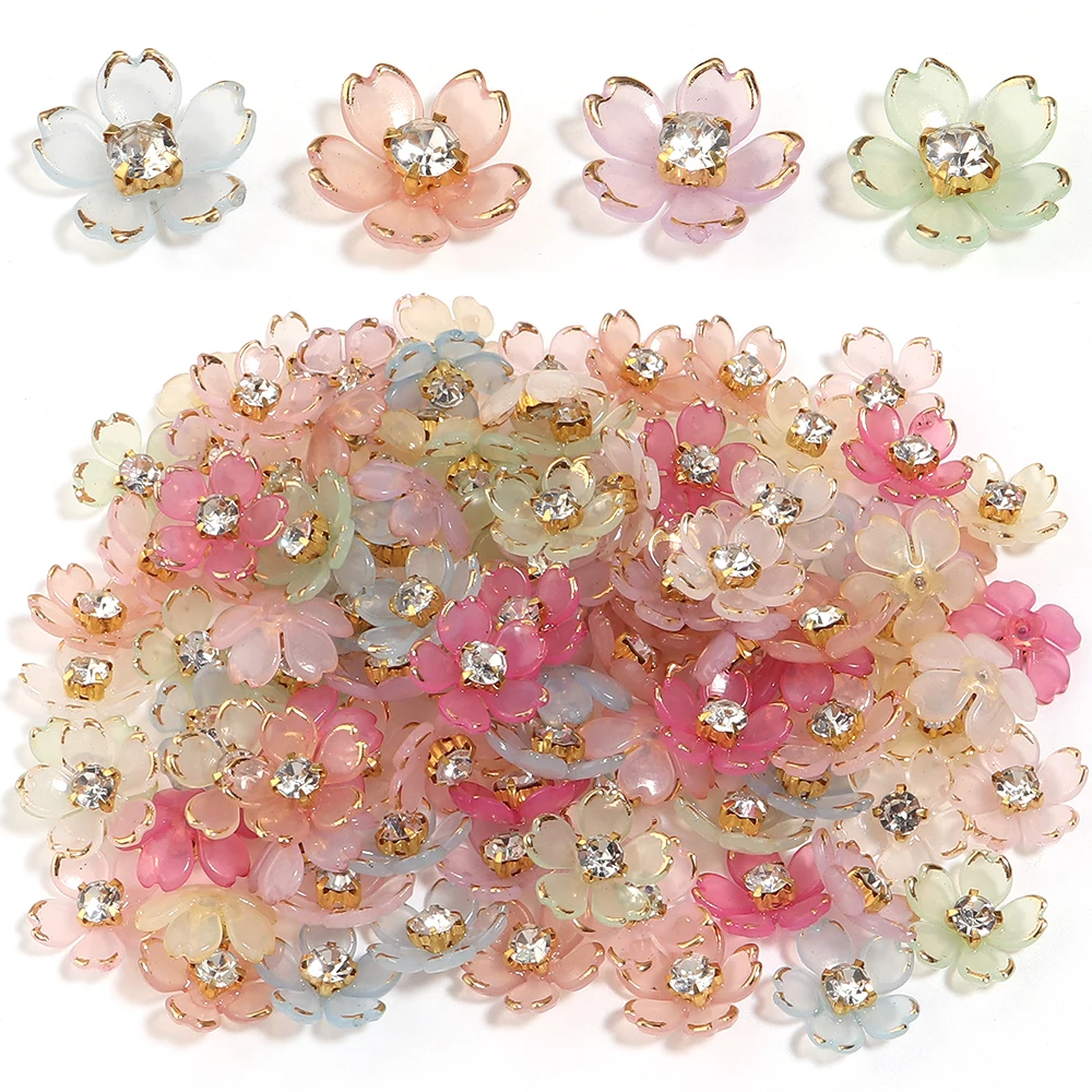 50 Stück ﻿ 14mm Acrylblumen-Strass-Aufnäher, Dekorative Perlen, Bauhinia-Blumen-Basis für Schmuckherstellung, Kleidung, Kopfbedeckungen – Detail 3