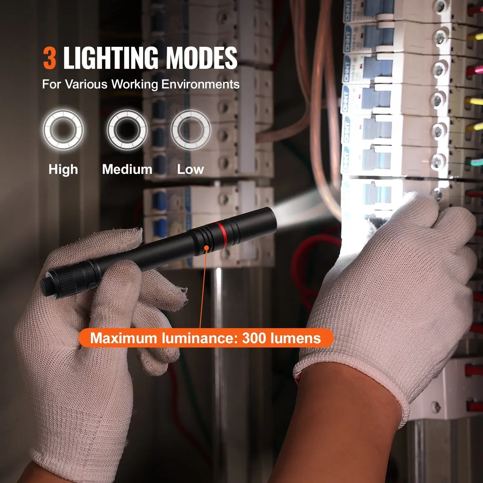 قلم ضوء قابل لإعادة الشحن 300 لومن، مصباح يدوي صغير 5.9 بوصة مع شحن من النوع C، 3 أوضاع وإضاءة جيب متعددة الوظائف IP44