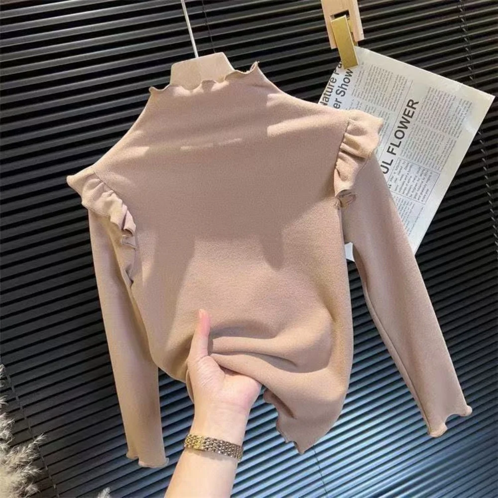 

Girls' Bottom Shirt Spring Autumn Small Flying Sleeve Foreign Style Children Korean Version Long Sleeve T-shirt Girls Wear Top