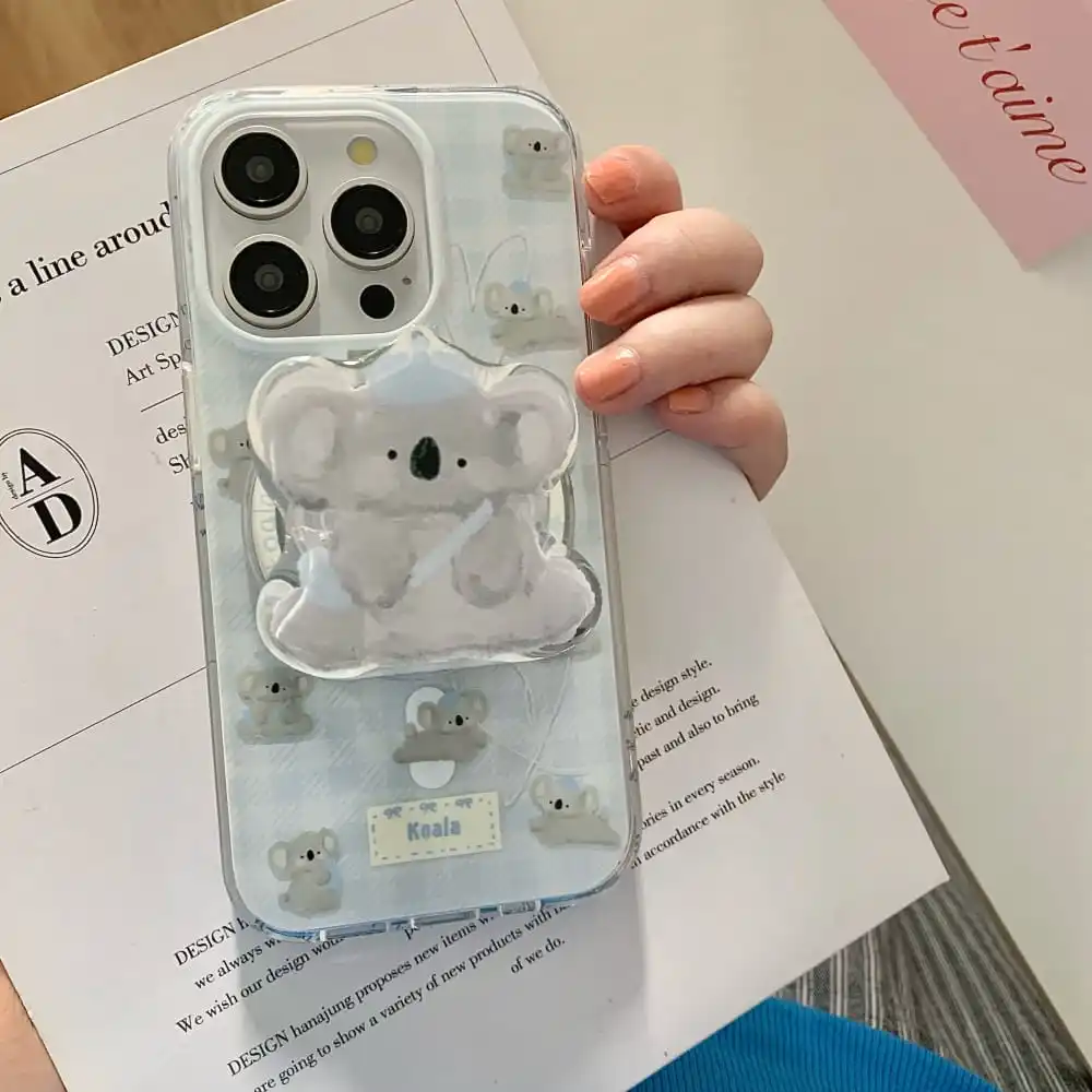 Cute Cartoon Koala Phone Case for IPhone 12 13 14 15 Pro Max Hot Sale Soft Lovely Anti-fall Protect Cover with Magnetic Bracket