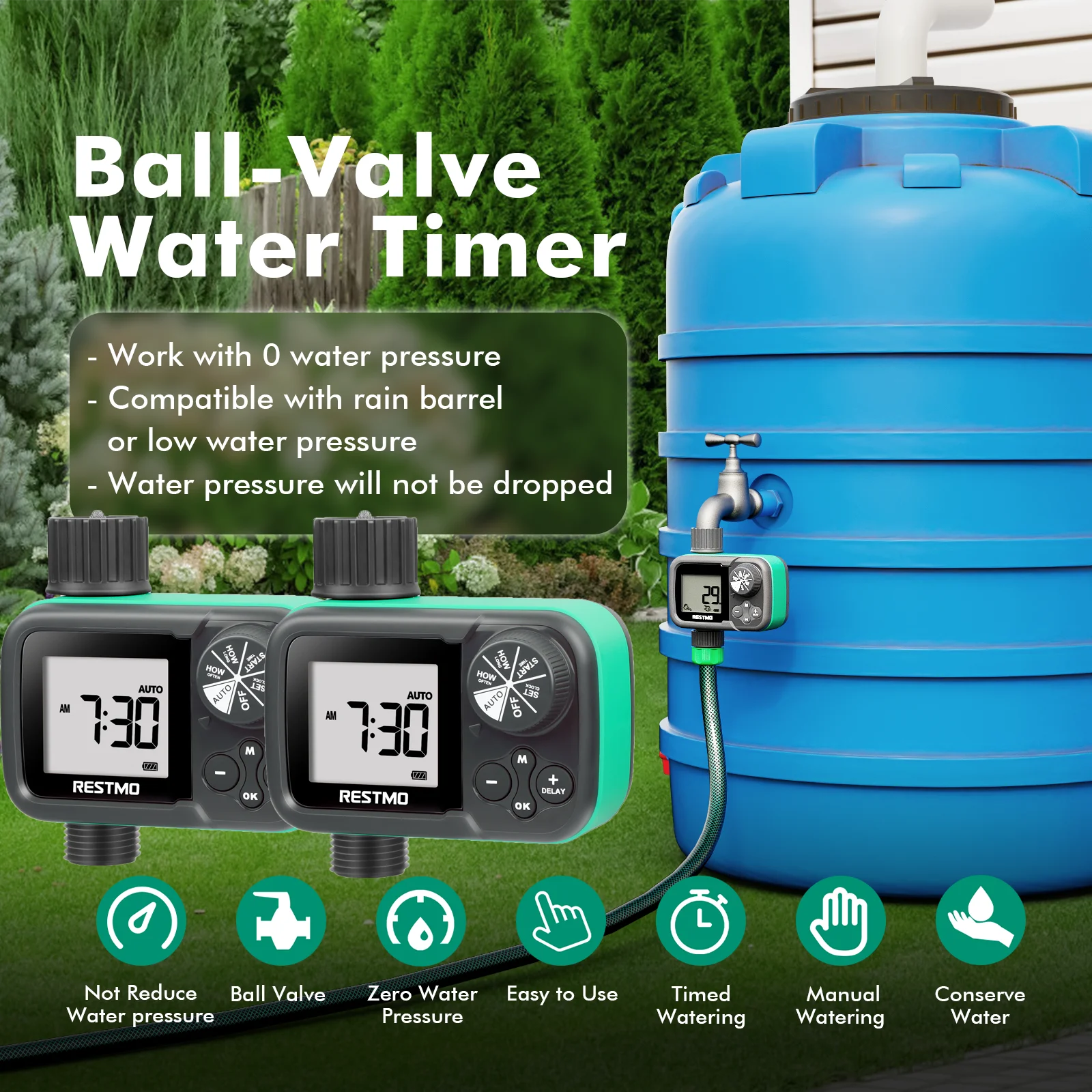 2PK Ball Valve Garden Hose Sprinkler Timer Low Pressure Outdoor Faucet Controller Manual Automatic Watering for Lawn Irrigation