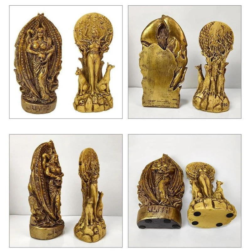 Estatua de Resina de Lilith, Escultura Gótica de Lilith para Decoración de Altar y Mesa, Inspirada en la Mitología Nórdica, Escultura Dorada para Jardín