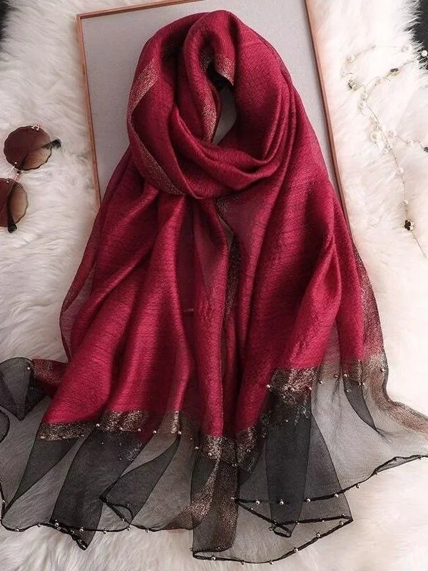 Jedwabny szal damski koreańskie wydanie klasyczny uniwersalny jedwab szal złoty szal z koralikami jedwabny szal dostępny wszystkie sezony