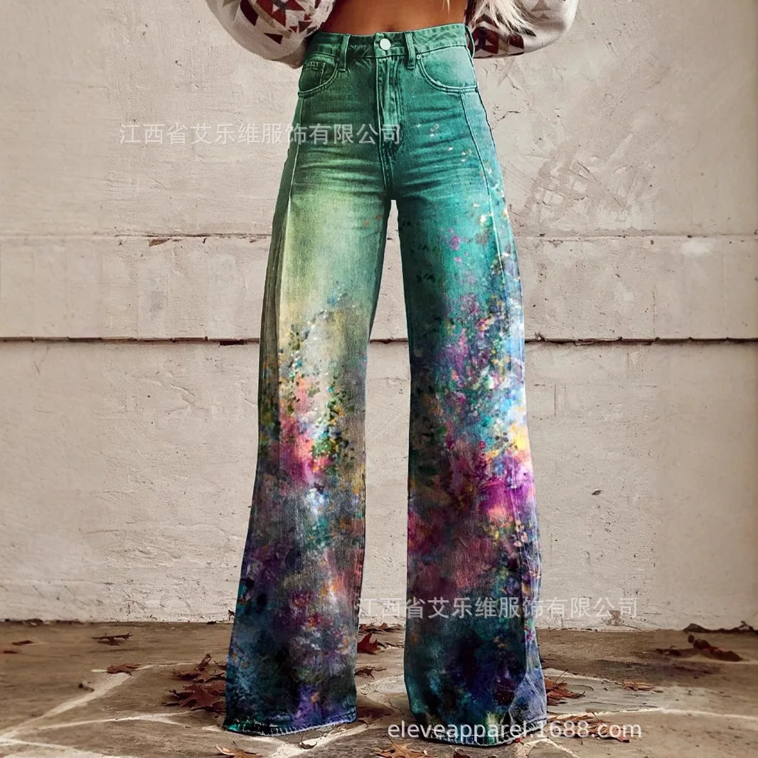 플레어 팬츠 맘진 여성 부츠컷 바지 데님 미드웨이스트 빈티지 워싱 디스트레스드 스트리트웨어 가을 Y2K 롱 팬츠