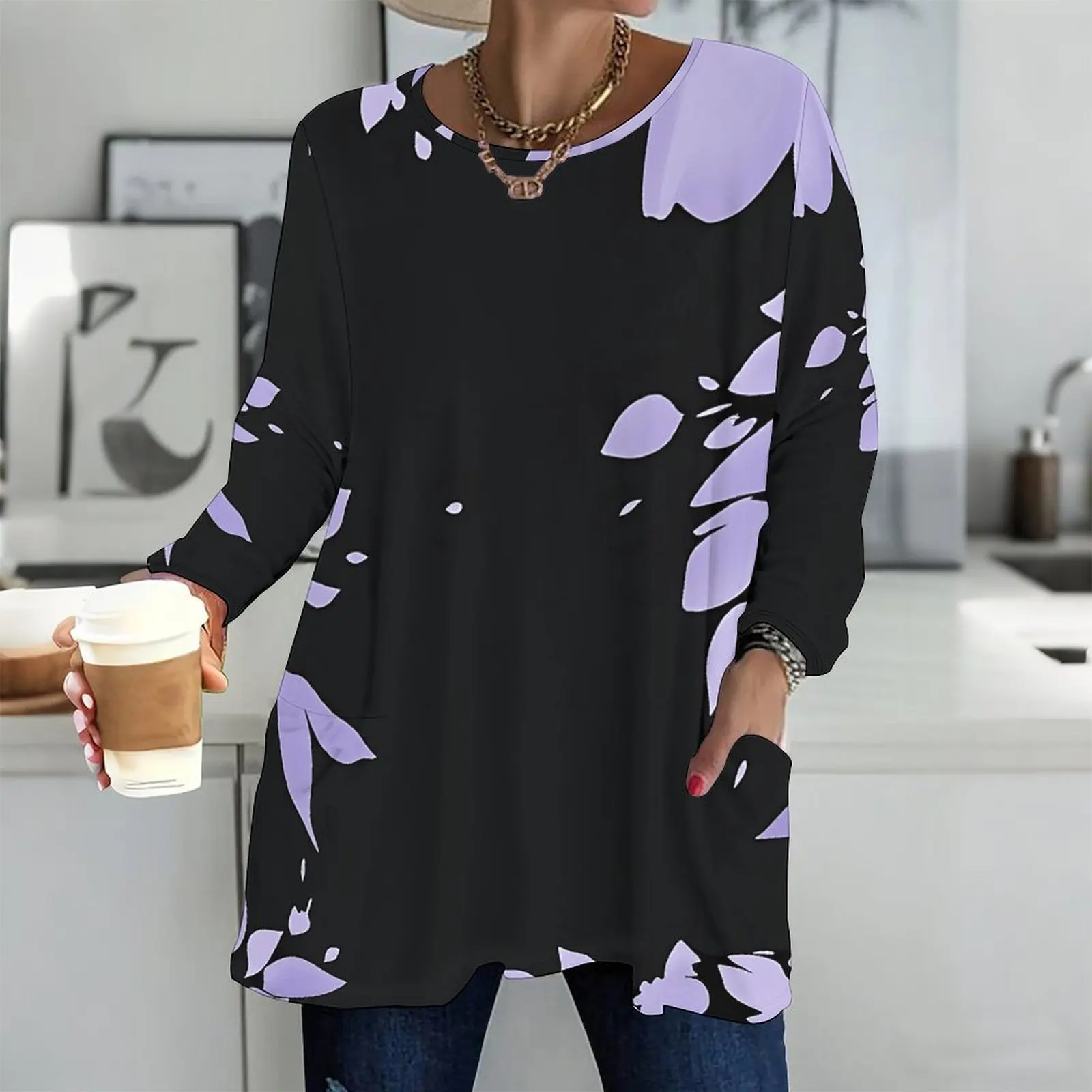 Autumn Printed Plus Size T Shirts Women O Neck Relaxed Plus Size Clothes Contrast Floral Women S Clothing For Daily Casual